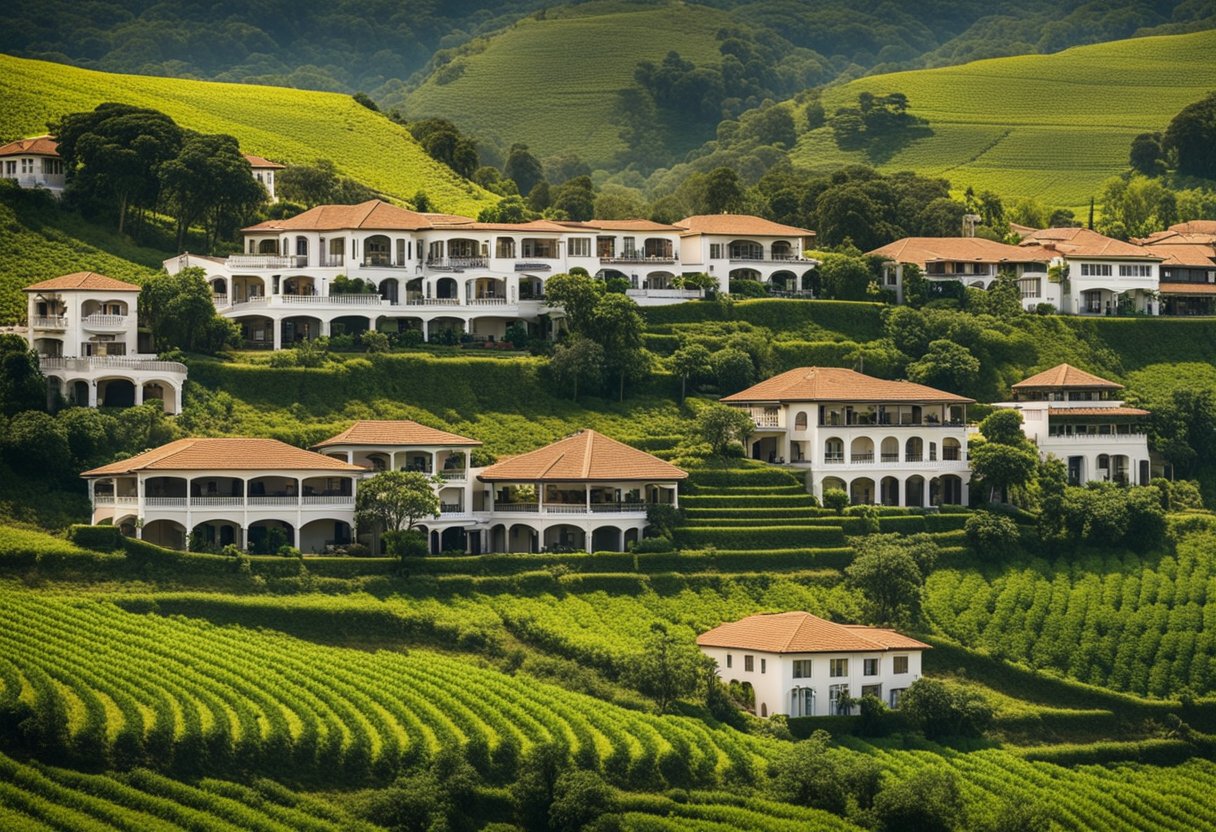 Uma pitoresca paisagem rural com seis encantadores hotéis situados entre colinas onduladas e vinhedos exuberantes no interior de São Paulo, Brasil